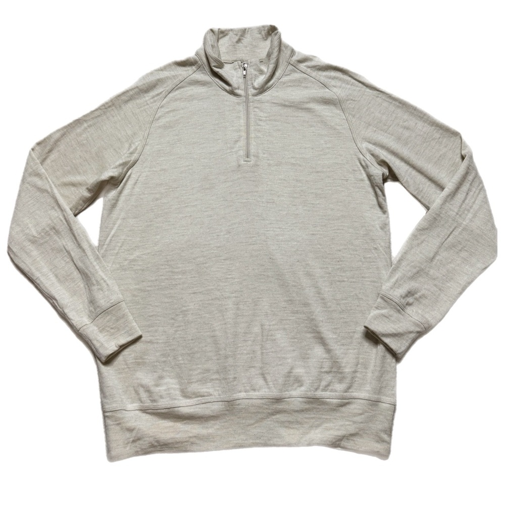 Wool Renown Men’s Llama Ivory Cream Mock Neck 1/4 Zip Up Sweater M